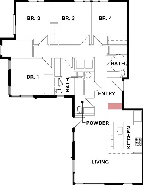 Floor plan for 4 beds, 2.5 baths, 1524 sqft